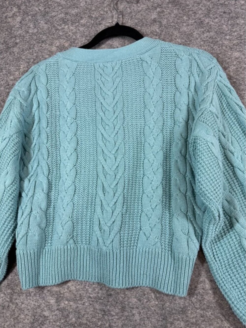 Kuwalla Cable Knit Cropped Buttoned Cardigan Sweater Teal Cozy Boho Size S Relax - Picture 12 of 13